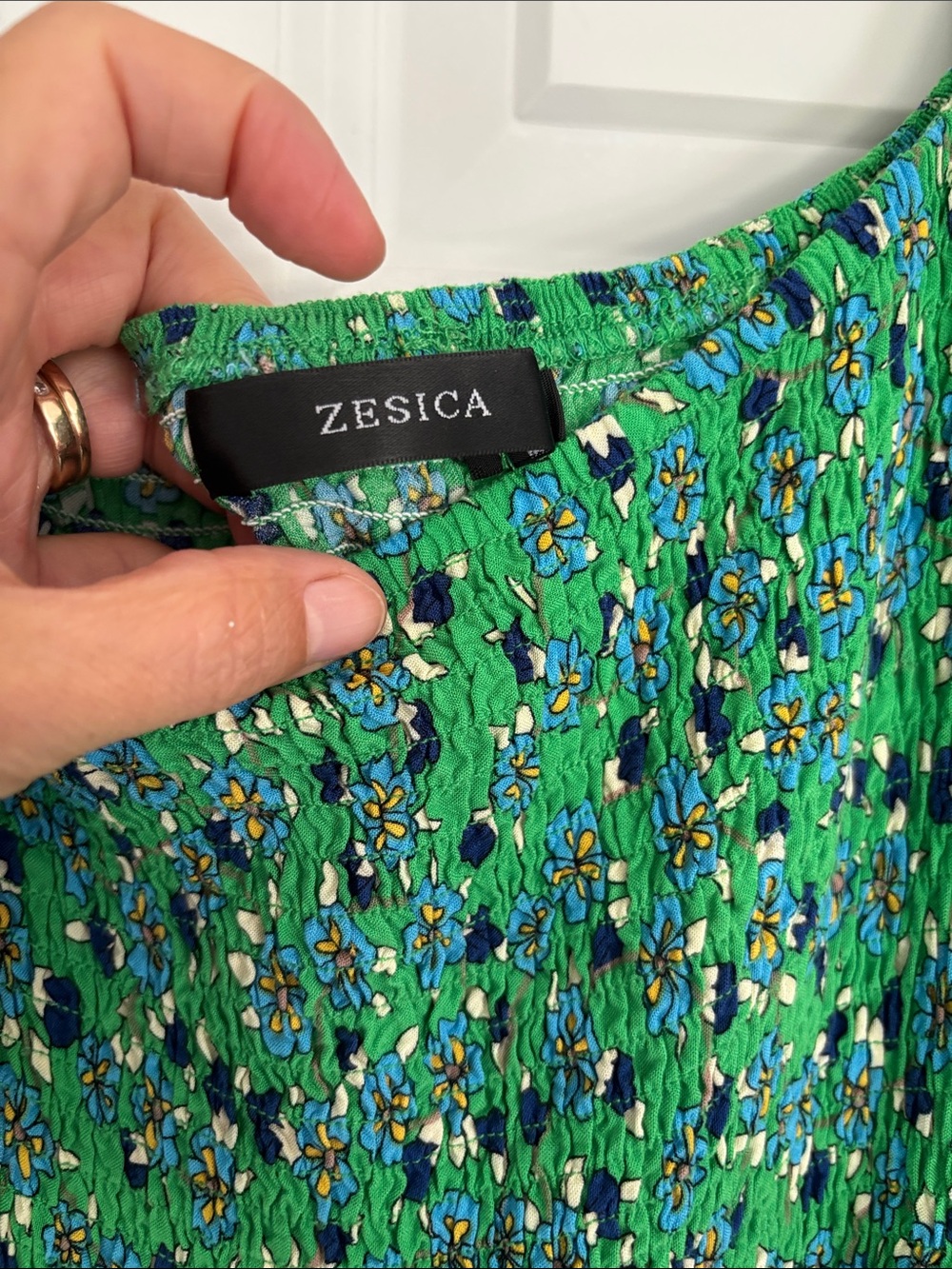 Green Floral Square-Neck Dress